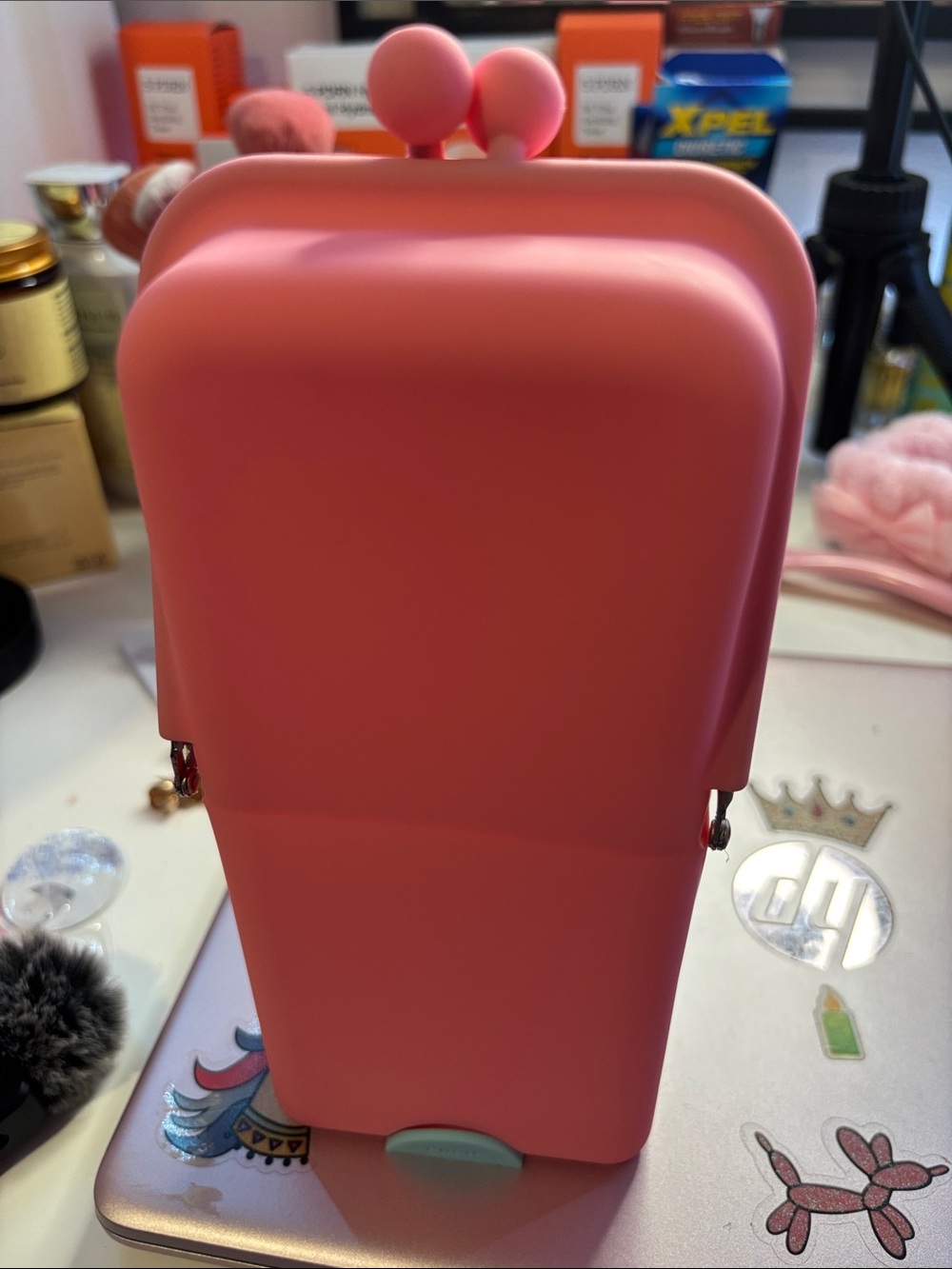 Pink Silicone Cosmetic Case with Kiss-Lock Top